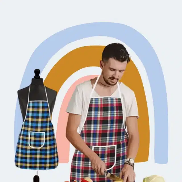 Cotton Kitchen Aprons (Multicolor, Pack of 2)