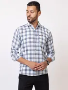 Cotton Blend Checkered Shirt for Men, White 