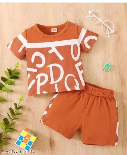 Hosiery Cotton Printed Clothing Set for Kids, Tan (0-3 Months)