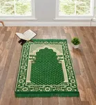 Furnishing Hut Velvet Handcrafted Islamic Janamaz Prayer Mat Green 27x50in