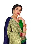 Litchi Silk Zari Woven Saree for Women, Navy Blue 