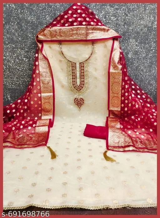 Silk Blend Embroidered Punjabi/All Over Suits for Women (Multicolor, 6.85 meter (3XL)