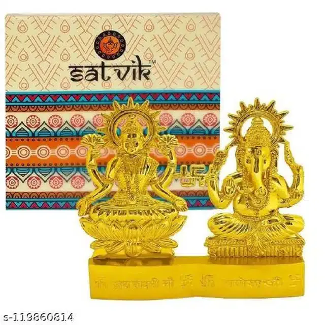 Laxmi Ganeshji Car Dashboard Idol (Gold)
