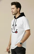 Polyester Printed T-shirt for Men, White 