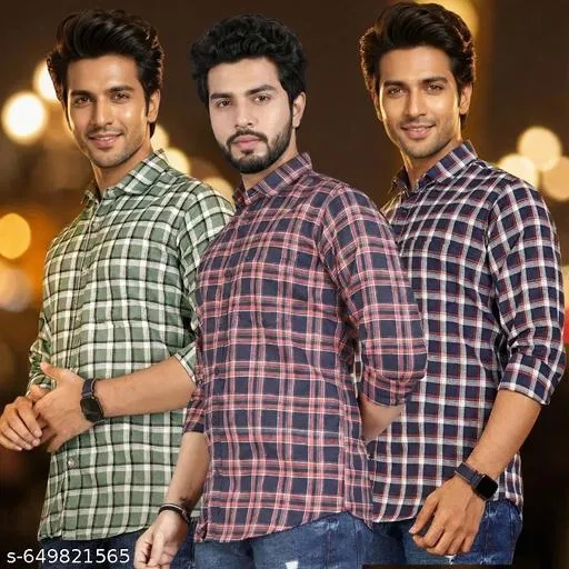 Cotton Blend Checked Shirts for Men, Multicolor (L)