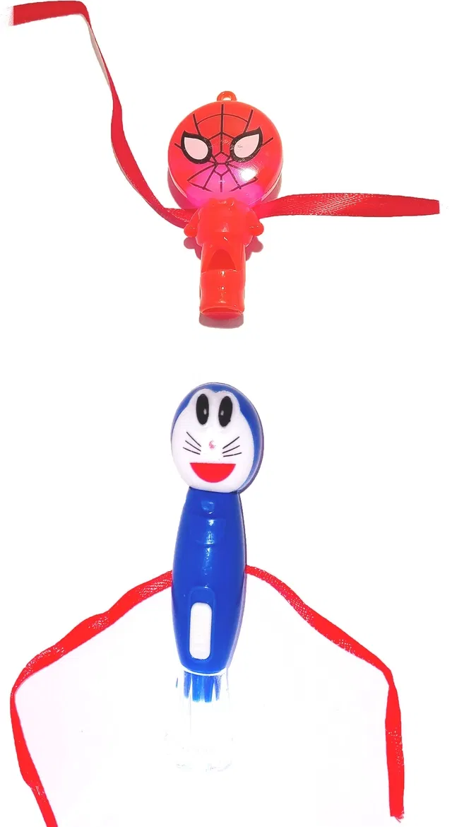 Plastic Spider & Doremon Torch Light & Whistle Rakhi for Kids (Multicolor, Pack of 2)