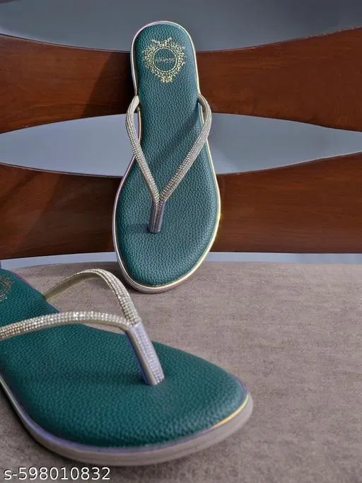 Shoetopia Green Textured Flat Sandals (IND-7)