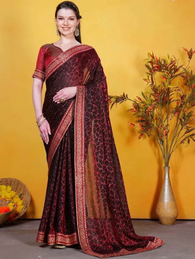 Bollywood Red Lycra Saree for Women