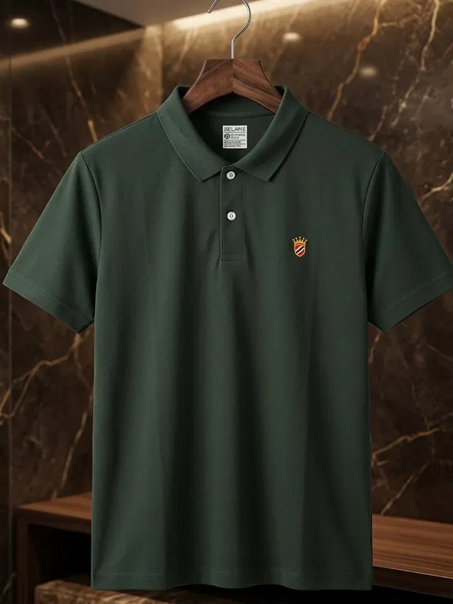 Solid Polo T-shirt for Men (Olive, XXL)