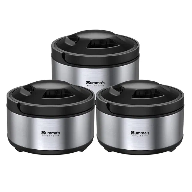 Stainless Steel Non Microwavable Hot Box For Kitchen ,Silver ,Set Of 1 ( 2500+3500+4500ML)
