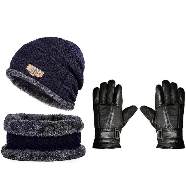 Woolen Cap with Neck Warmer & Gloves for Men & Women (Multicolor, Set of 2)