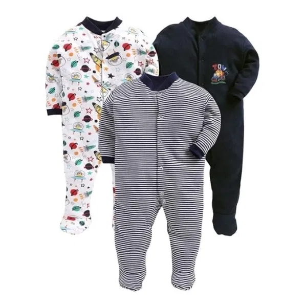 Hosiery Cotton Printed Rompers for Kids, Pack of 3, Multicolor (9-12 Months)