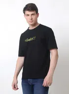Half Sleeves Printed T-Shirt for Men (Black, L)
