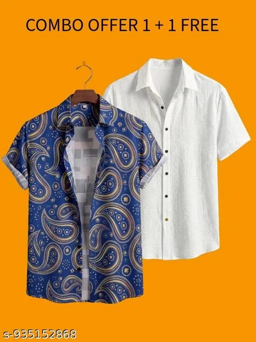 Casual Shirts for Men, Pack of 2 (Blue, XXL)