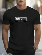 Round Neck Printed T-Shirt for Men (Black, M)
