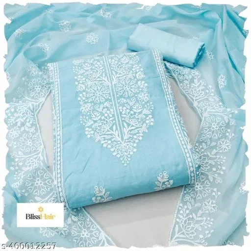 Chanderi Cotton Punjabi/All Over Suits for Women (Aqua Blue, Un Stitched)