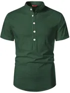 Cotton Half Sleeves Short Kurta for Men (Bottle Green, S)