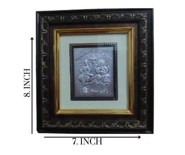 Wooden Laxmi Ganesha Ji Wall Frame (Silver, 7x8 inches)