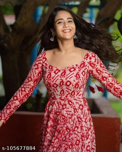 Printed Kurti for Women (Red, XL)