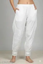 Cotton Solid Pant for Women, White 
