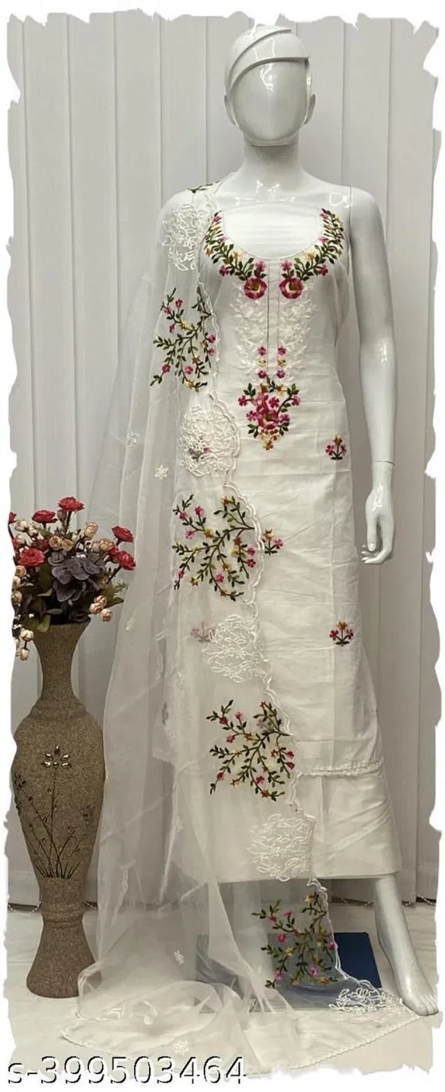 Embroidered Unstitched Suit for Women (White, 2.25 m)