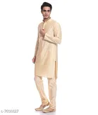 Dupion Silk Solid Kurta with Pyjama for Men 
