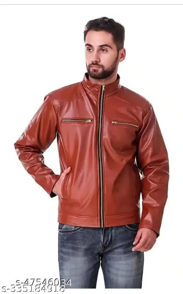 Leather Jacket for Men (Brown, XXL)