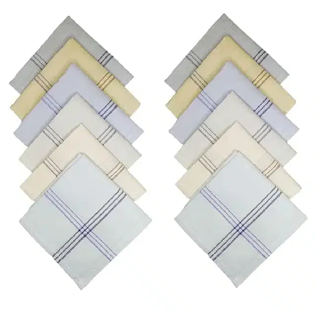 Cotton Blend Handkerchiefs for Men (Pack of 12) (Multicolor, 18x18 cm)