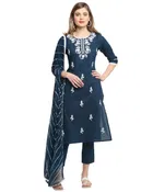 Cotton Cambric Embroidered Kurta Set for Women 