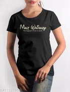 Cotton Round Neck Printed T-Shirt for Women (Black, XL)