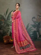 Cotton Blend Printed Kurti With Pant & Dupatta for Women, Pink 