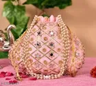 Women's Embroidered Potli Bag with Mirror Detailing (Pink) (Pack of 1)