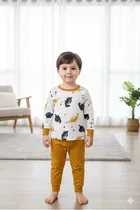 Cotton Blend Printed Clothing Set for Kids, White & Mustard 
