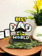 Wooden Handcrafted Best Dad In The World Trophy Gifts (Multicolor, 14.5 cm)