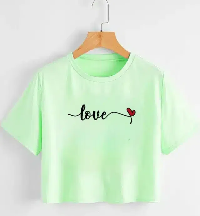 Printed Crop T-shirt for Women (Mint Green, M)