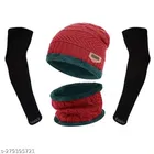 Woolen Beanie Cap with Neck Scarf & Arm Sleeves for Men & Women 