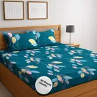 Microfibre Fitted Yellow Leaf Bedsheet 78x72in Blue