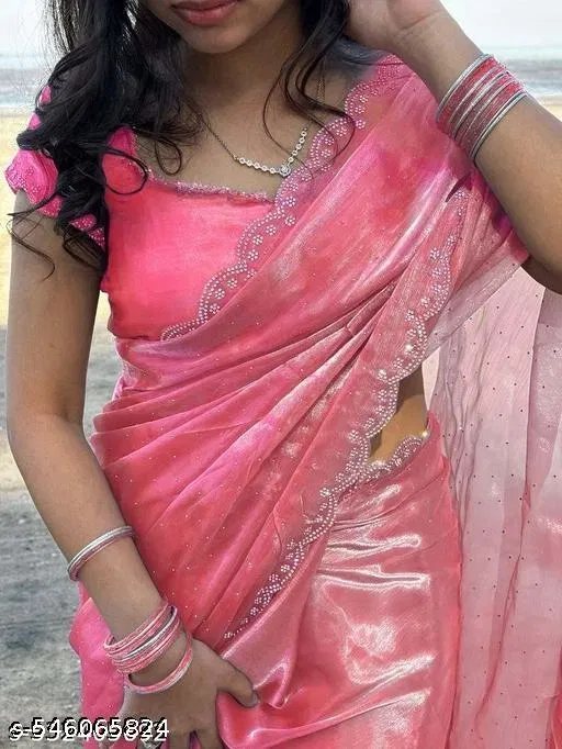 Jimmy Choo Solid Saree For Women, Pink