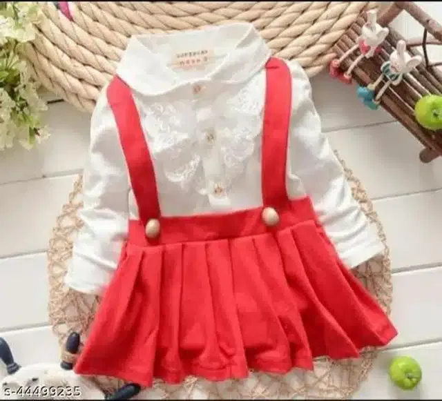 Crepe Full Sleeves Dress for Girls (White & Red, 2-3 Years)