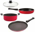 Aluminium Nonstick Cookwear Set with Glass Lid (Red, Set of 4)