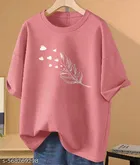 Cotton Blend Printed T-shirt for Women, Peach 