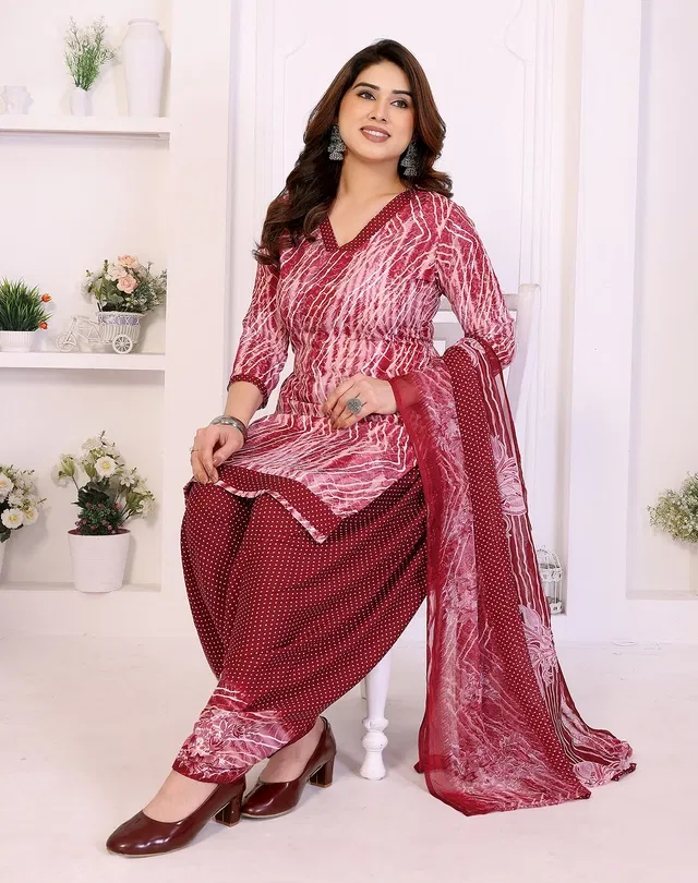 Crepe Floral Punjabi Suits for Women (Purple, Purple)