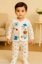Hosiery Cotton Printed Clothing Set for Kids, White 