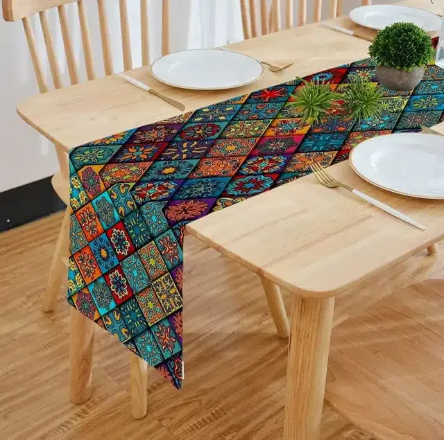 Knit Printed Table Runner (Multicolor, 60 Inches)