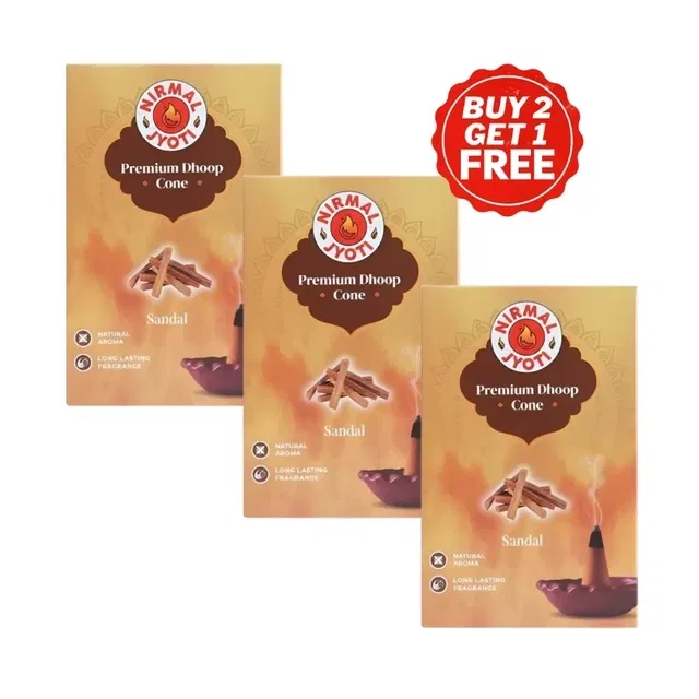 निर्मल ज्योति सैंडल ड्राई कोन धुप 3X10 Pcs (बय 2 गेट 1 फ्री)