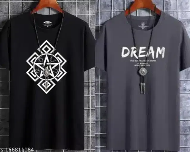 Half Sleeves T-Shirt for Men (Black & Grey, XL) (Pack of 2)