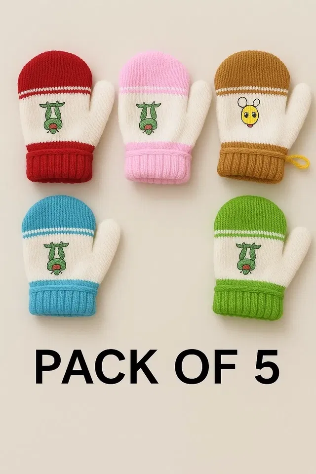 Woolen Gloves for Boys (Multicolour, Set of 5)