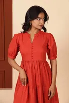 Cotton Blend Solid Dress for Women 