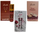 Combo of Radhe Red Rose with Kesar Chandan & Kasturi Non Alcoholic Roll On Attars for Men & Women 