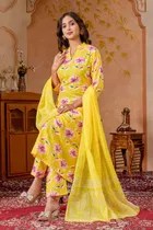 Rayon Printed Kurta with Pant & Dupatta for Women 